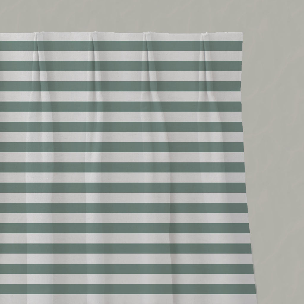 Green Striped Linen Pleated Curtains - Della Sage-WHT - White base fabric.