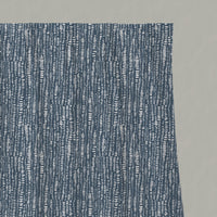 Blue Patterned Linen Pleated Curtains - Dora-INV-WHT Ink - White base fabric.