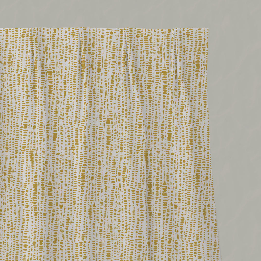 Yellow Patterned Linen Pleated Curtains - Dora-WHT Dijon - White base fabric.