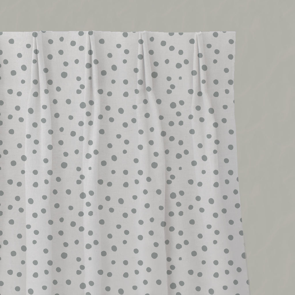 Grey Spotted Linen Pleated Curtains - Dottie Greige-WHT - White base fabric.