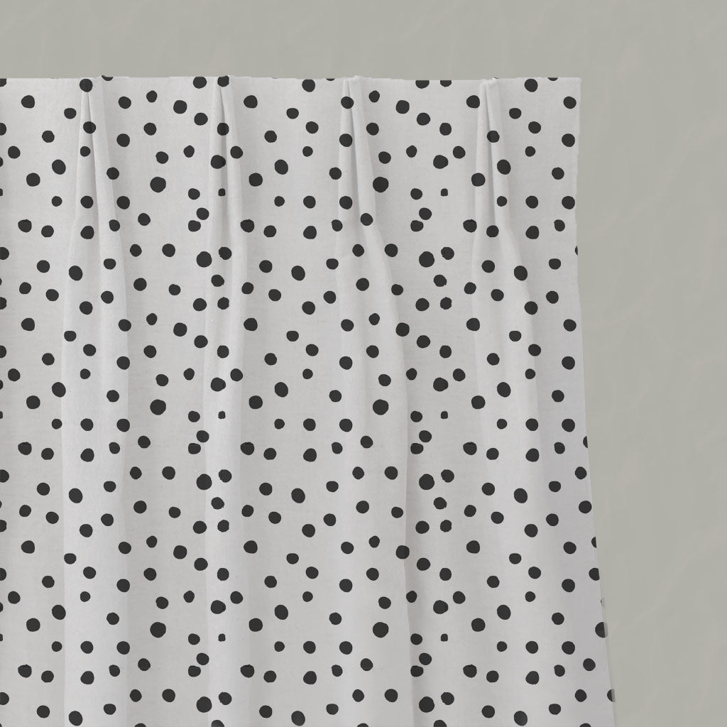 Black Spotted Linen Pleated Curtains - Dottie Noir-WHT - White base fabric.