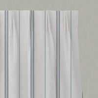 Blue Striped Linen Pleated Curtains - Elise Blue-WHT - White base fabric.