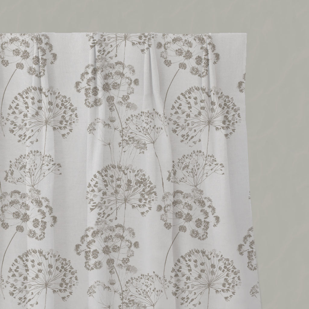 Neutral / Grey Floral Linen Pleated Curtains - Erleen Almond - White base fabric.