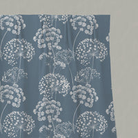 Blue Floral Linen Pleated Curtains - Erleen INV Agate Blue - White base fabric.