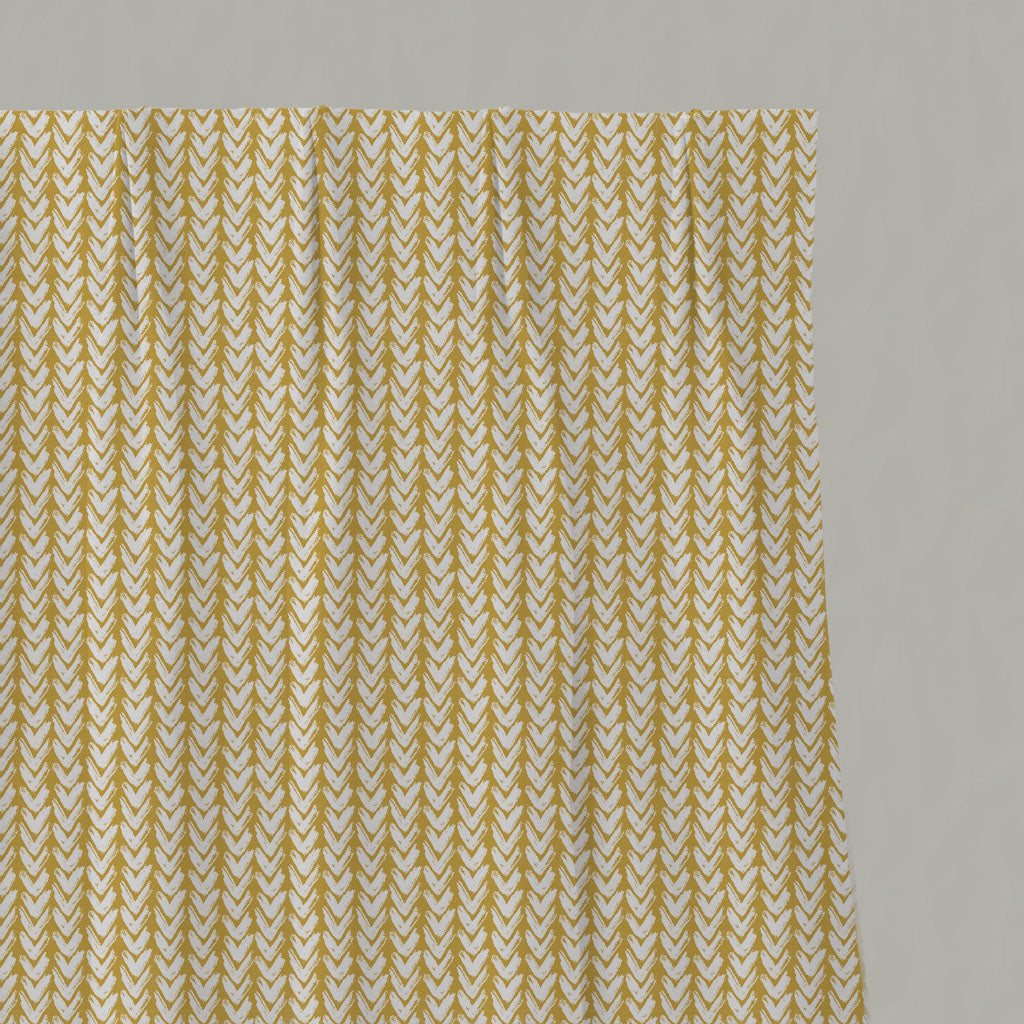 Yellow Patterned Linen Pleated Curtains - Fia Dijon - White base fabric.