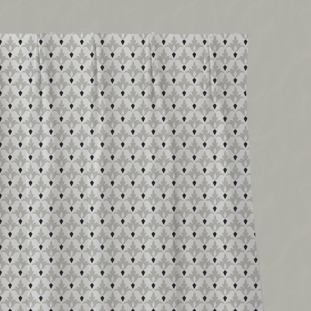 Neutral / Grey Patterned Linen Pleated Curtains - Fiona Greige Clay - White base fabric.