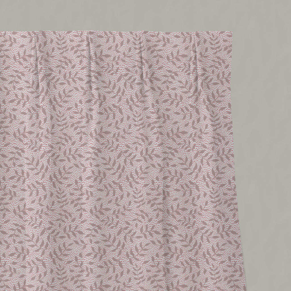 Pink Botanical Linen Pleated Curtains - Fita Peony-WHT - White base fabric.