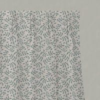 Green Botanical Linen Pleated Curtains - Fita Sage-WHT - White base fabric.