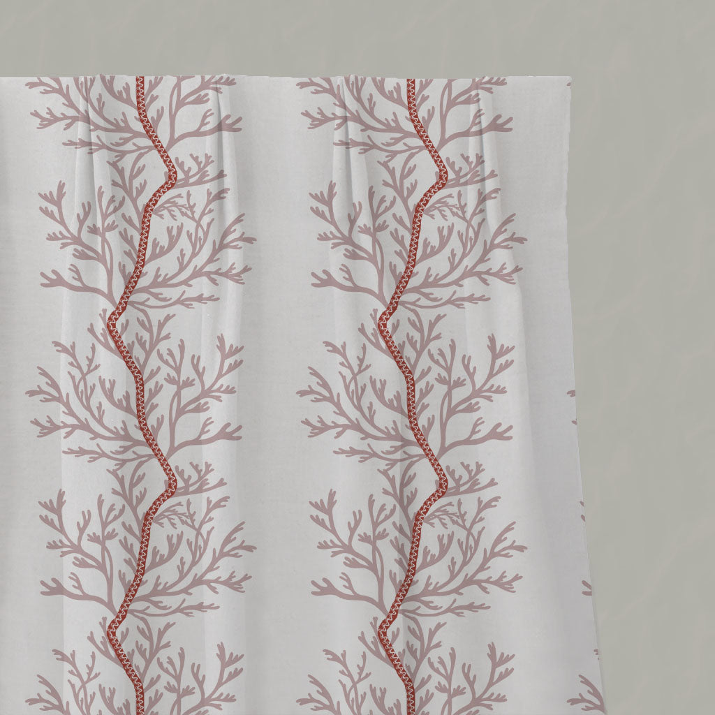 Pink Botanical Linen Pleated Curtains - Galilea Pink - White base fabric.