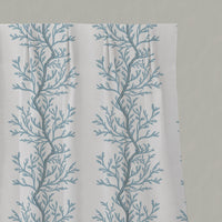 Blue Botanical Linen Pleated Curtains - Galilea Sky - White base fabric.