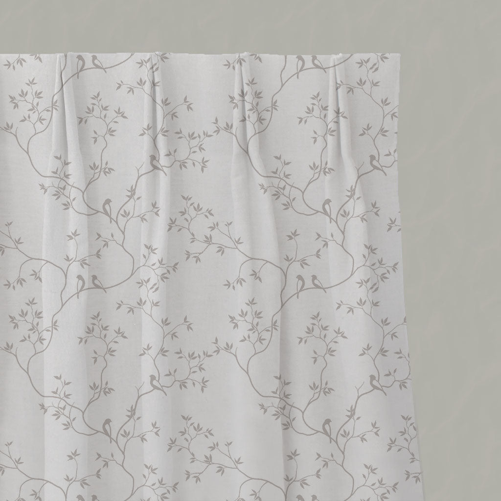 Neutral / Grey Botanical Linen Pleated Curtains - Goldfinch Grey Sand WHT - White base fabric.