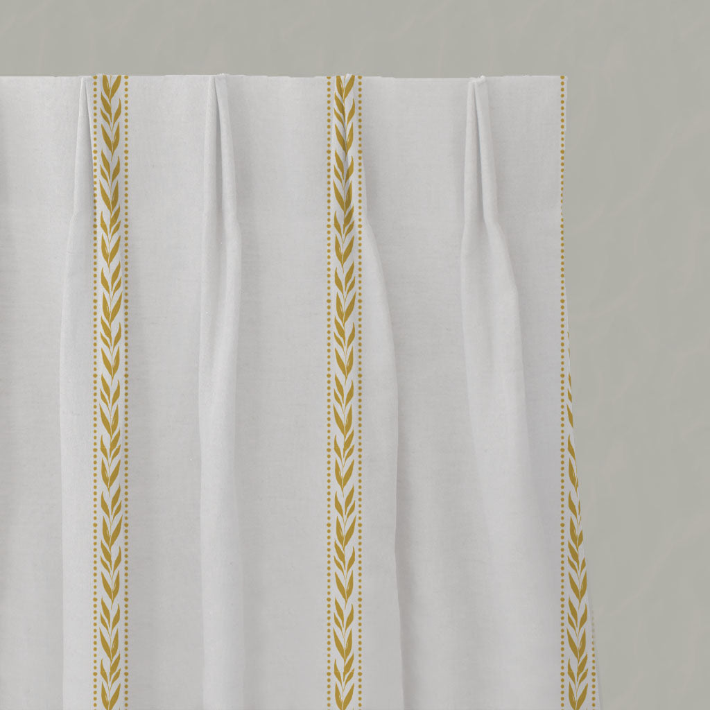 Yellow Striped Linen Pleated Curtains - Helena Dijon - White base fabric.