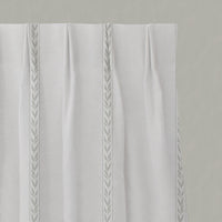 Neutral / Grey Striped Linen Pleated Curtains - Helena Greige Clay - White base fabric.