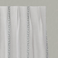 Grey Striped Linen Pleated Curtains - Helena Greige  - White base fabric.