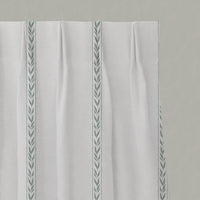 Green Striped Linen Pleated Curtains - Helena Meadow - White base fabric.