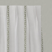 Green Striped Linen Pleated Curtains - Helena Moss - White base fabric.