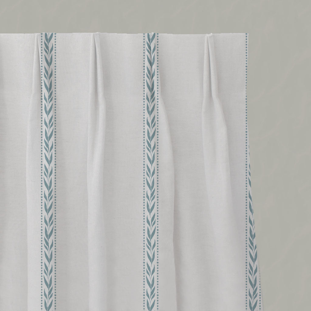 Blue Striped Linen Pleated Curtains - Helena Shadow Blue - White base fabric.