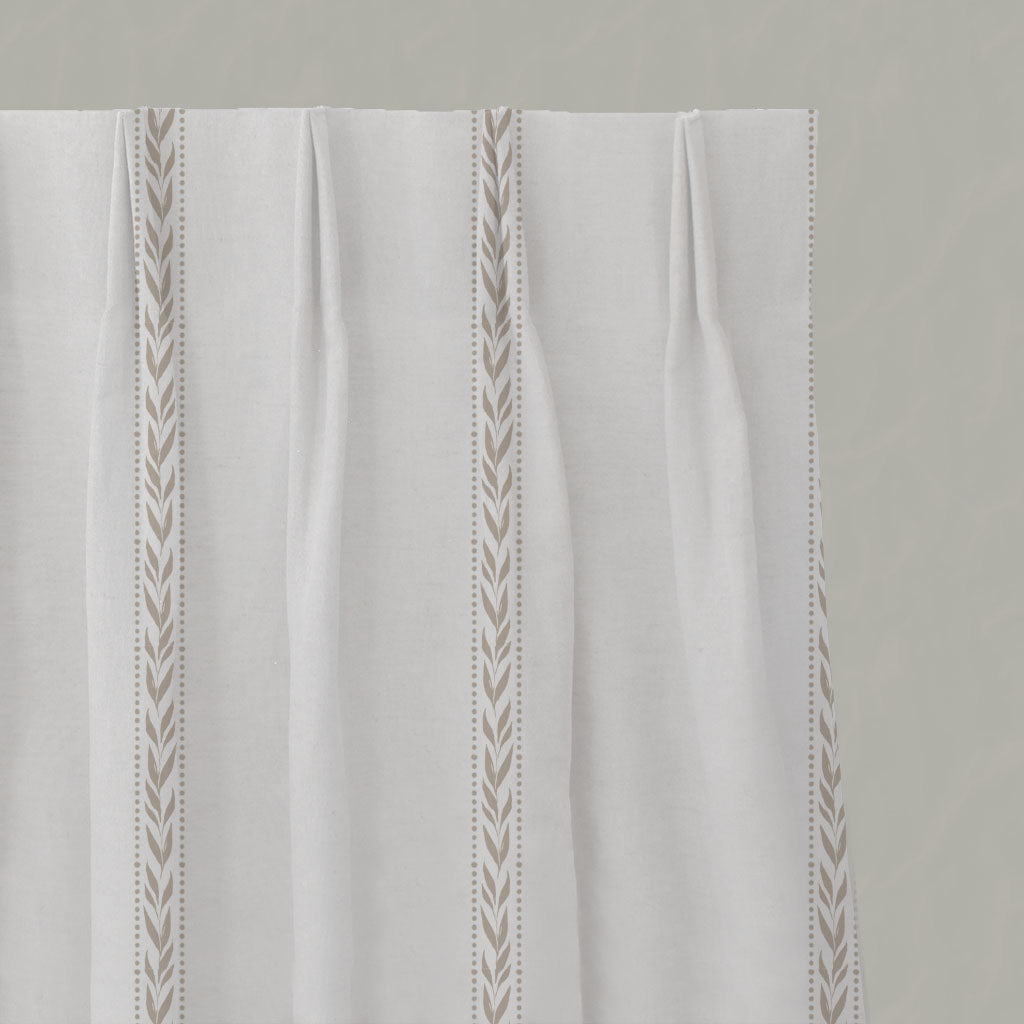 Neutral / Brown Striped Linen Pleated Curtains - Helena Taupe - White base fabric.