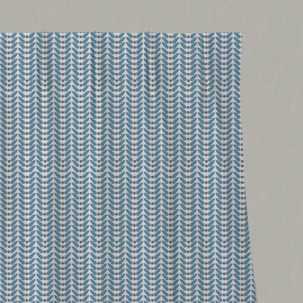 Blue Patterned Linen Pleated Curtains - Hilda True Blue - White base fabric.