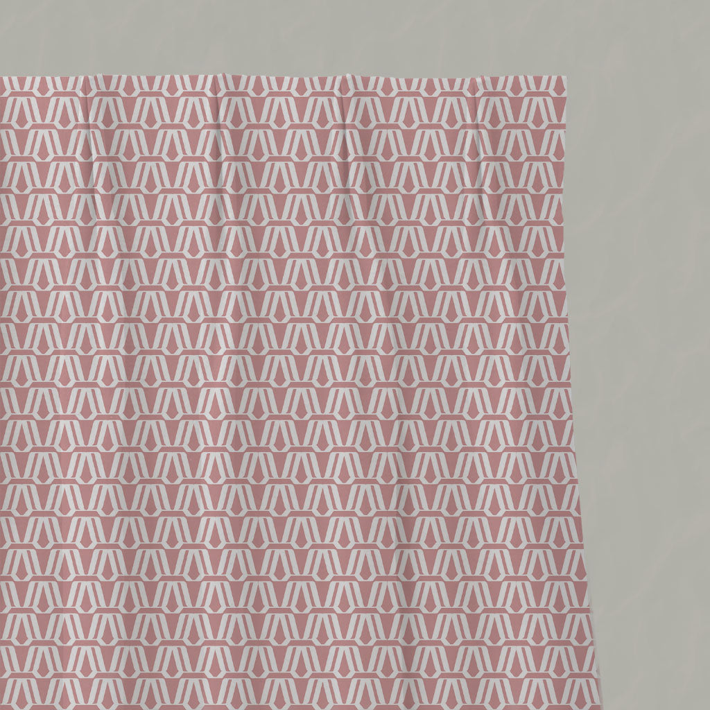 Pink Patterned Linen Pleated Curtains - Ilva Dusty Pink - White base fabric.