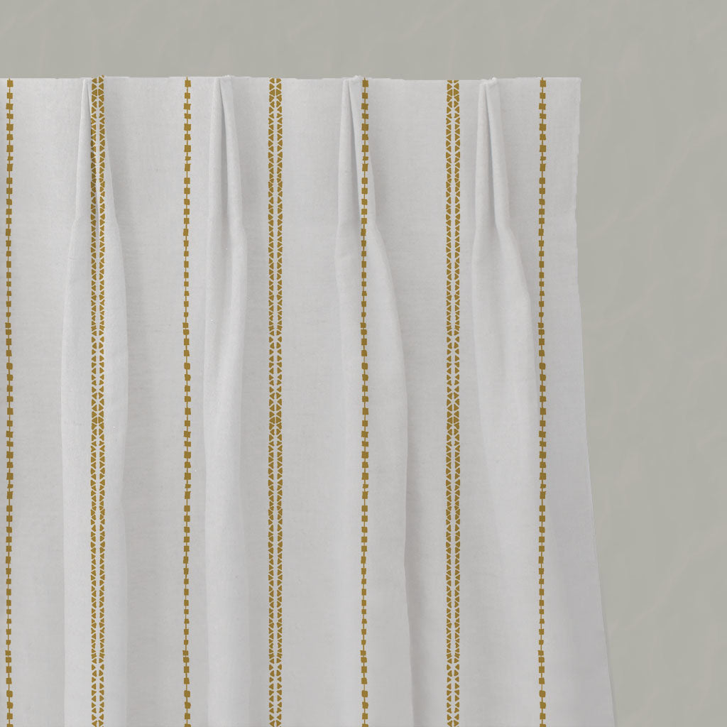 Yellow Striped Linen Pleated Curtains - Inga Gold Rod - White base fabric.