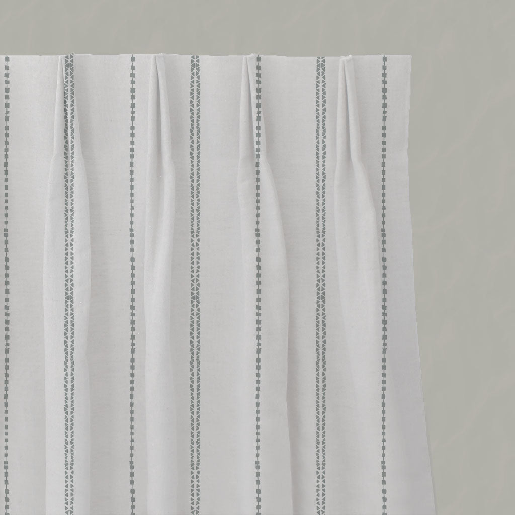 Grey Striped Linen Pleated Curtains - Inga Greige - White base fabric.