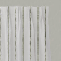 Green Striped Linen Pleated Curtains - Inga Moss - White base fabric.