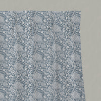 Blue Floral Linen Pleated Curtains - Katarina Agate Blue - White base fabric.