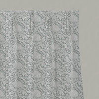 Grey Floral Linen Pleated Curtains - Katarina Greige - White base fabric.