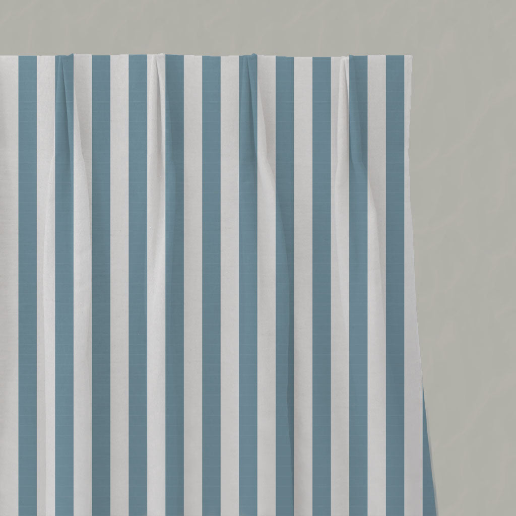Blue Striped Linen Pleated Curtains - Liliana Blue Mist-WHT - White base fabric.
