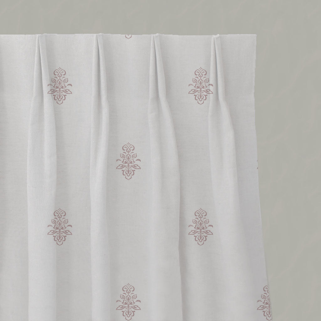 Pink Floral Linen Pleated Curtains - Lisana Peony - White base fabric.