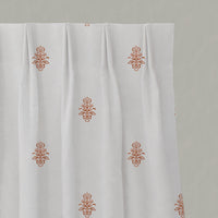 Orange Floral Linen Pleated Curtains - Lisana Terracotta - White base fabric.