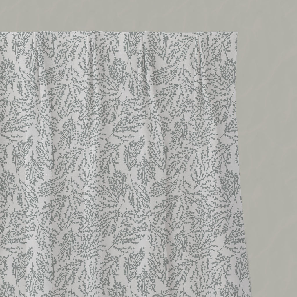Grey Botanical Linen Pleated Curtains - Lisbell Greige-WHT - White base fabric.