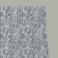 Blue Botanical Linen Pleated Curtains - Lisbell Ink -WHT - White base fabric.