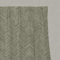 Green Patterned Linen Pleated Curtains - Lulu Moss - White base fabric.
