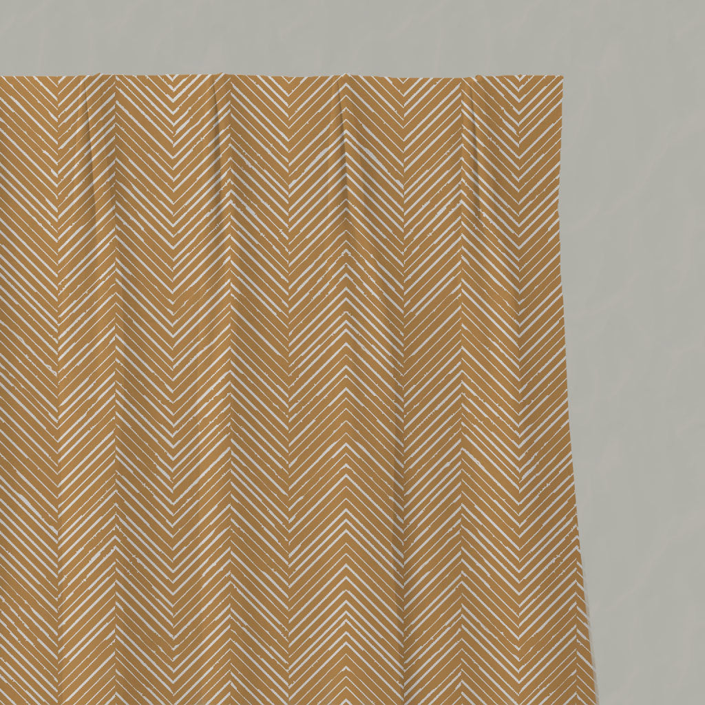 Orange / Yellow Patterned Linen Pleated Curtains - Lulu Ochre - White base fabric.