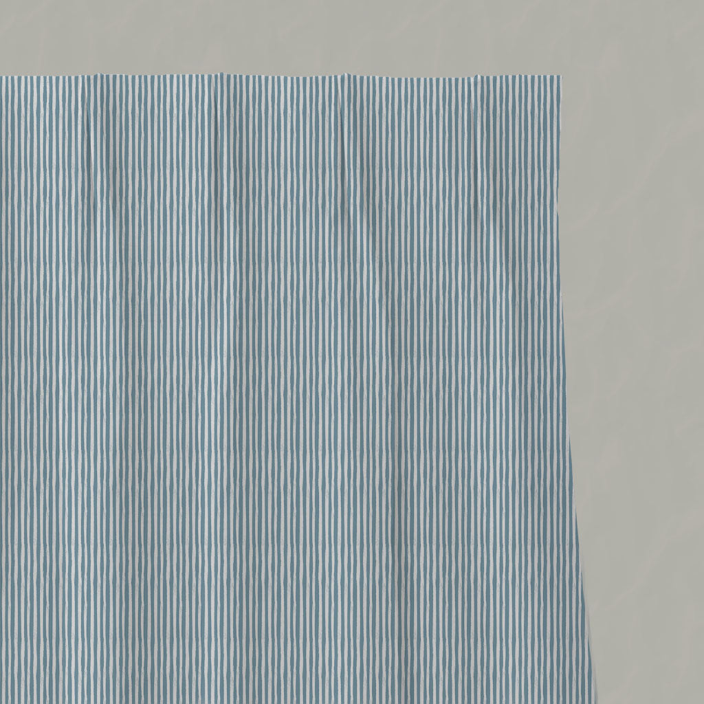 Blue Striped Linen Pleated Curtains - Maisa Blue Mist - White base fabric.