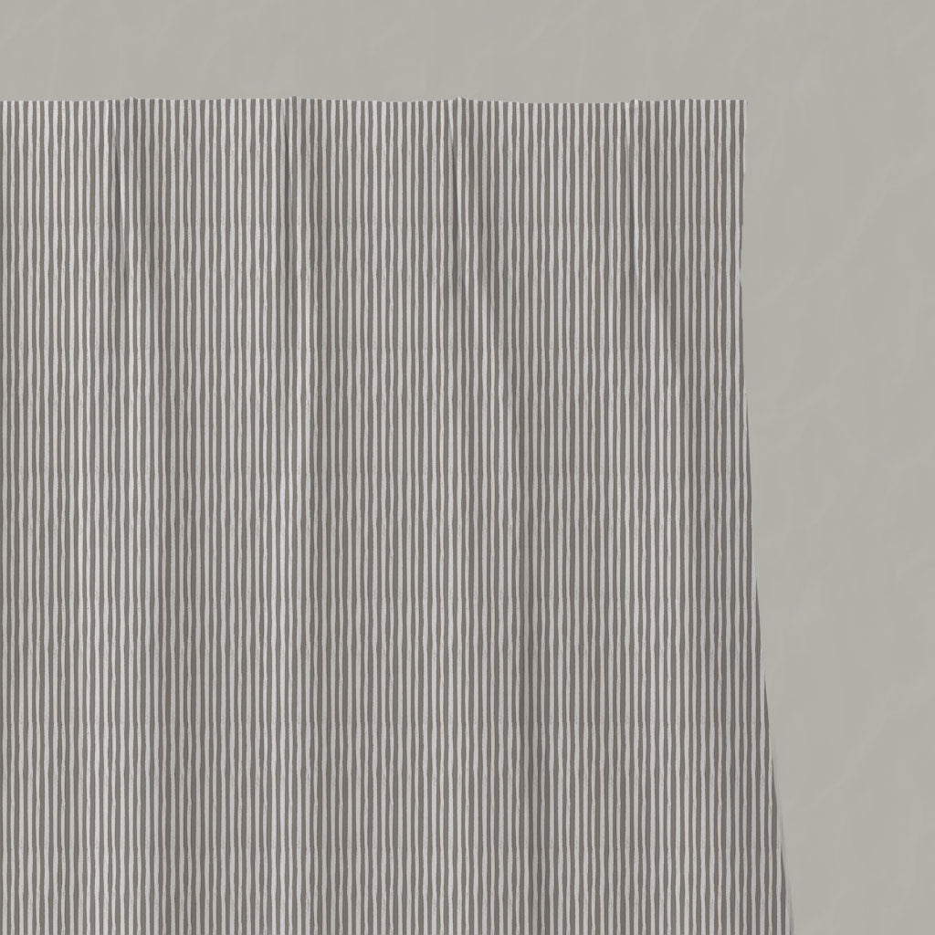 Brown Striped Linen Pleated Curtains - Maisa Nougat - White base fabric.