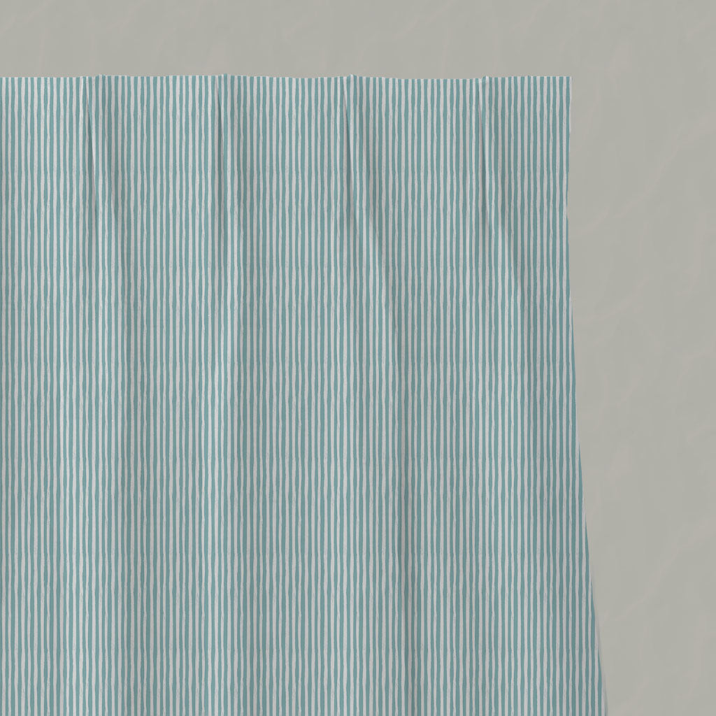 Blue Striped Linen Pleated Curtains - Maisa Sea Breeze - White base fabric.
