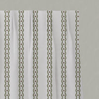 Green Abstract Striped Linen Pleated Curtain - Margarie Moss-WHT - White base fabric.
