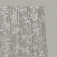 Neutral / Grey Floral Linen Pleated Curtains - Marianne Almond  - White base fabric.