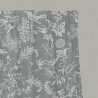 Grey Floral Linen Pleated Curtains - Marianne Greige  - White base fabric.