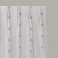 Pink Patterned Stripe Linen Pleated Curtain - Maybel Dusty Pink - WHT - White base fabric.