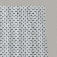 Blue Botanical Linen Pleated Curtain - Olgie Paris Blue-WHT - White base fabric.