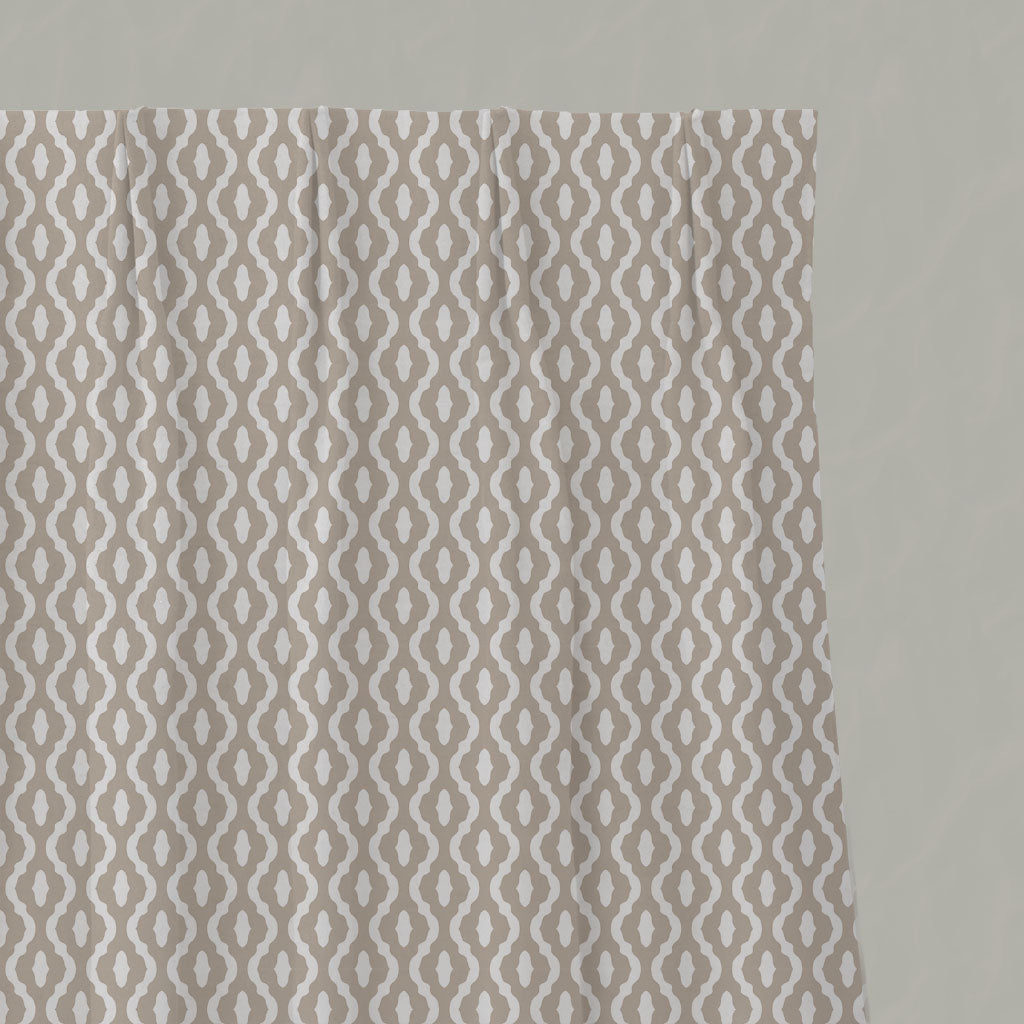 Neutral / Brown Patterned Linen Pleated Curtains - Oona Taupe - White base fabric.