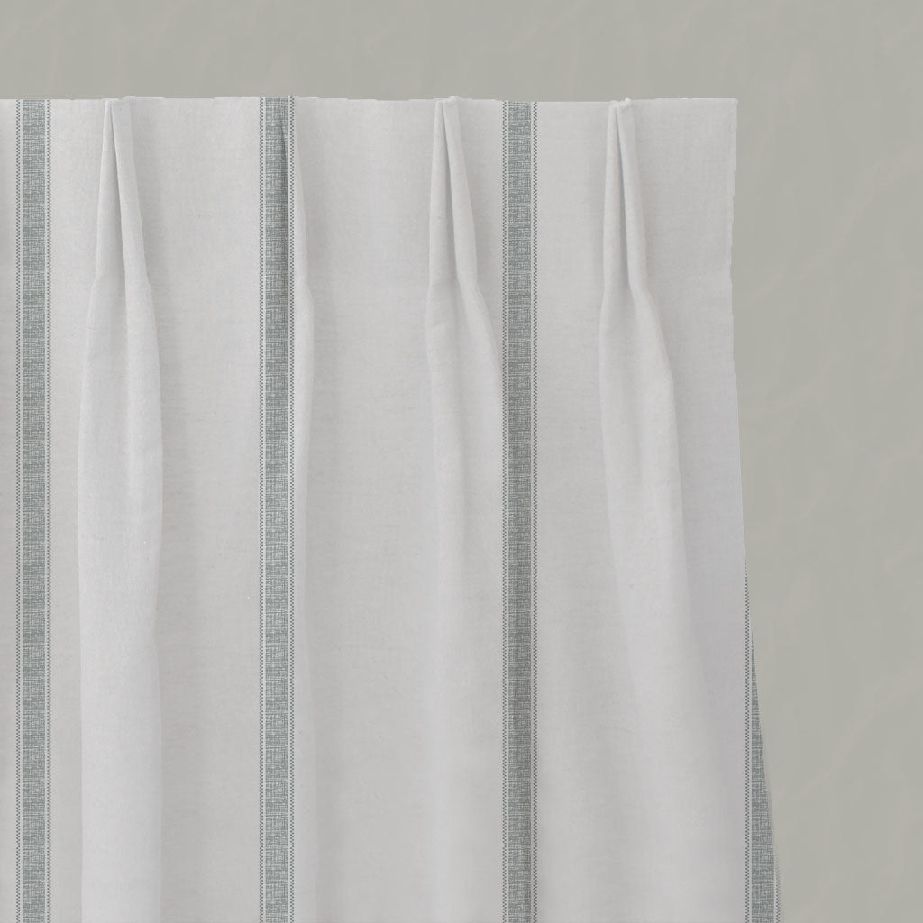 Grey Striped Linen Pleated Curtains - Rune Greige - White base fabric.