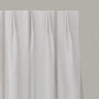 Neutral / Grey Striped Linen Pleated Curtains - Rune Grey Sand - White base fabric.