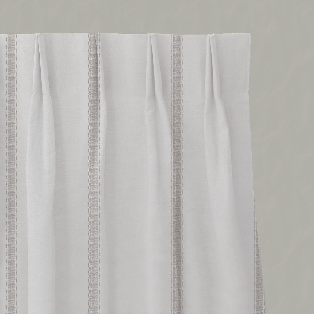 Neutral / Grey Striped Linen Pleated Curtains - Rune Grey Sand - White base fabric.