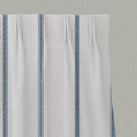 Blue Striped Linen Pleated Curtains - Rune Ink - White base fabric.
