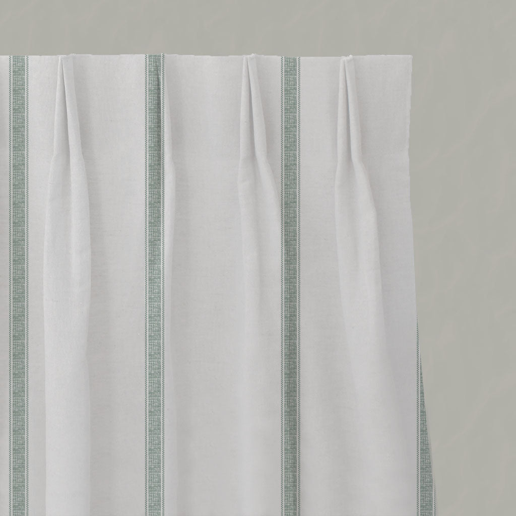 Green Striped Linen Pleated Curtains - Rune Meadow - White base fabric.